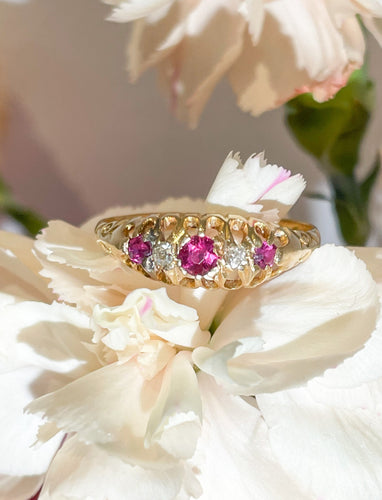 A victorian diamond and ruby five stone ring, hallmarked chester 18ct gold